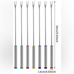 Vintage Fondue Forks Set of 6 Stainless Steel Metal Color Coded Plastic Ends